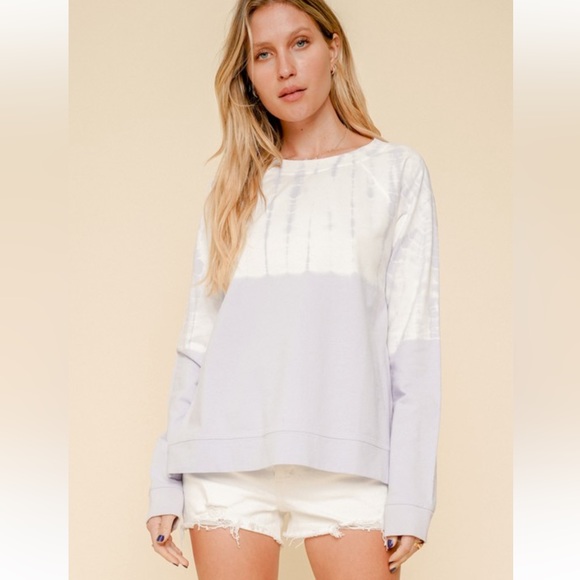 135. Sweatshirt Cotton Tie Dye Lavender Blue Lightweight Top Summer Vacation NEW - Picture 3 of 5